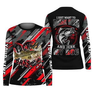Bass Fishing UPF Shirts, I Just Want to Drink Beer and Jerk My Rod, Women Fishing Shirt, SPF Long Sleeve Shirts Womens