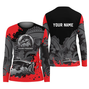 Black Red Bass Fishing Tournament Fishing Shirts, SPF Long Sleeve Shirts Womens