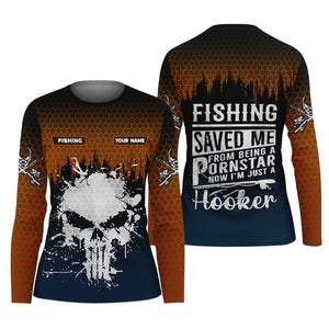 Fishing Saved Me From Being A Pornstar Hexagon Pattern SPF Shirt, Funny Fishing Shirt, Female Fishing Shirts