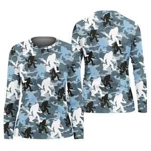 Bigfoot Blue Camo Fishing SPF Shirts, Bassquatch Fishing Shirts, Fishing Shirts For Women, Ladies Fishing Shirts