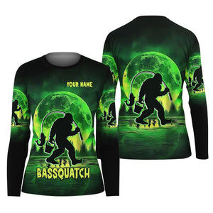 Bassquatch Green Neon Bigfoot Fishing Shirt, Women SPF Shirt, Women Fishing Shirt, Bass Fishing