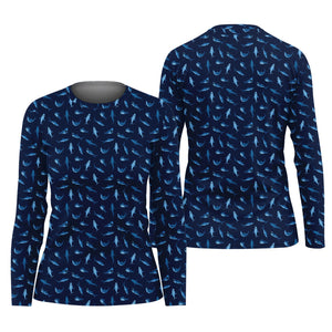 Shark Pattern Performance Fishing Shirts, Fishing Shirt For Women, SPF Long Sleeve Shirts Womens