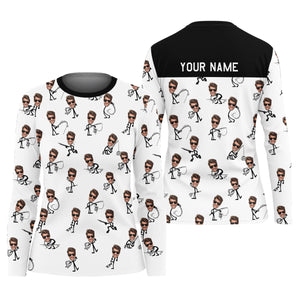 Funny Stick Figure Fishing Pose Custom Face Women SPF Shirt, Funny Fishing Shirt, Women Fishing Shirt