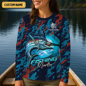 Marlin Fishing UPF Shirts, Gone Fishing Be Back At Sunset Or Maybe Sunrise Shirts, Fishing Shirts For Women
