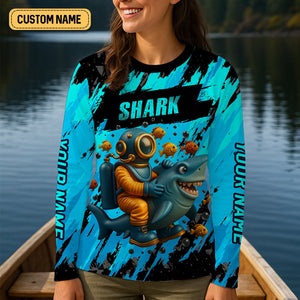 Shark Fishing UPF Shirts, Women Fishing Shirt, SPF Long Sleeve Shirts Womens