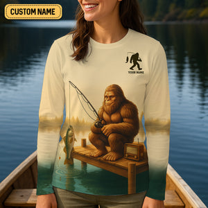 Bigfoot's Quiet Day At The Lake Fishing UPF Shirts, Funny Fishing Shirt, Women Fishing Shirt