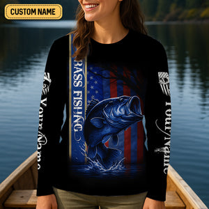 Kiss My Bass Patriotic Fishing Shirt, SPF Shirt, Funny Fishing Shirt, Women Fishing Shirt, Bass Fishing