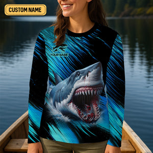 Shark Fishing UPF Shirts, Shark Mode On Born To Hunt, Women Fishing Shirt, SPF Long Sleeve Shirts Womens