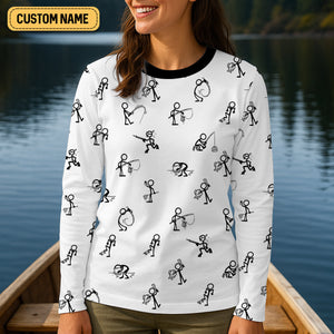 Funny Stick Figure Fishing Pose Women SPF Shirt, Funny Fishing Shirt, Women Fishing Shirt