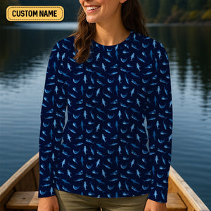 Shark Pattern Performance Fishing Shirts, Fishing Shirt For Women, SPF Long Sleeve Shirts Womens