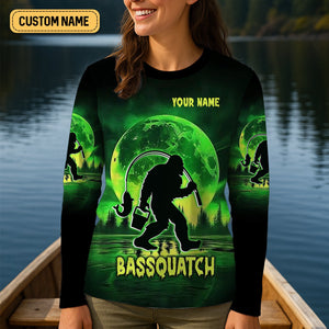 Bassquatch Green Neon Bigfoot Fishing Shirt, Women SPF Shirt, Women Fishing Shirt, Bass Fishing