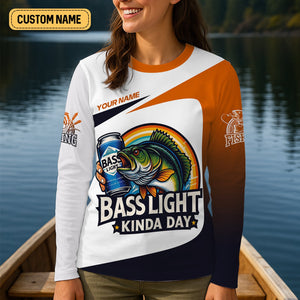 Basslight Kinda Day Fish And Beer Funny Fishing Shirt, Female Fishing Shirts, SPF Long Sleeve Shirts Womens