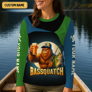 Bassquatch Just Another Beer Drinker With A Fishing Problem Funny Fishing UPF Shirts, Women Fishing Shirt