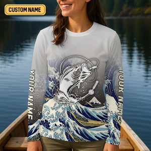 Great Wave Bass Fishing Long Sleeve, Women Fishing Shirt, SPF Long Sleeve Shirts Womens