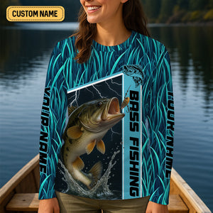 Teal Blue Tournament Fishing Shirts, SPF Long Sleeve Shirts Womens, Female Fishing Shirts