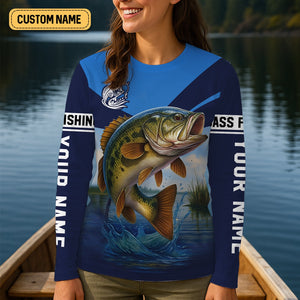 Largemouth Bass Fishing Women Fishing Shirt, SPF Long Sleeve Shirts Womens