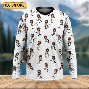 Funny Stick Figure Fishing Pose Custom Face SPF Shirt For Men, Funny Fishing Shirt, Fishing Shirts For Men