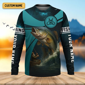 Teal Green Color Tournament Fishing Shirts, SPF Long Sleeve Shirts, Fishing Shirts For Men