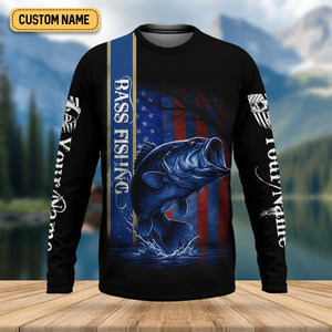 Kiss My Bass Patriotic Fishing Shirt, SPF Shirt, Funny Fishing Shirt, Fishing Shirts For Men, Bass Fishing