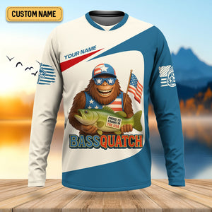 Bassquatch Mine's So Big I Have To Use Two Hands Patriotic Fishing Shirt, Funny Fishing Shirt