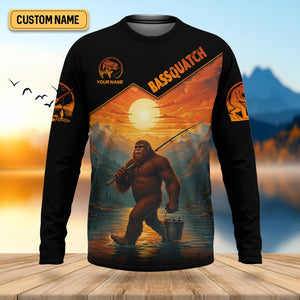 Bassquatch Bigfoot Fishing SPF Long Sleeve Shirts, Fishing Shirts For Men, Funny Fishing Shirt, Fisherman Gift