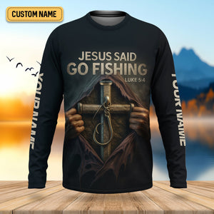 Jesus Said Go Fishing SPF Long Sleeve Shirts, Jesus Fishing Shirt, Fishing Shirts For Men, Fisherman Gift