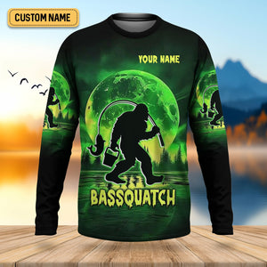 Bassquatch Green Neon Bigfoot Fishing Shirt, SPF Shirt For Men, Gift For Fisherman, Bass Fishing