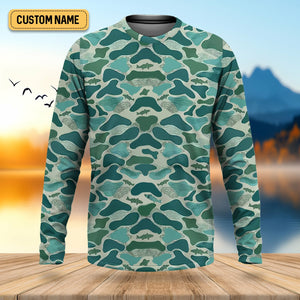 Green Camo Performance Fishing Shirts, SPF Shirt For Men, Hooded Fishing Shirt, Fishing Shirts For Men