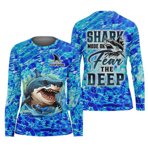 Shark Fishing UPF Shirts, Shark Mode On Fear The Deep, Women Fishing Shirt, SPF Long Sleeve Shirts Womens