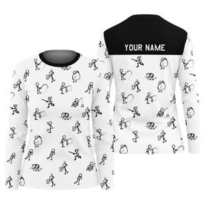 Funny Stick Figure Fishing Pose Women SPF Shirt, Funny Fishing Shirt, Women Fishing Shirt