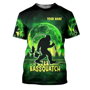 Bassquatch Green Neon Bigfoot Fishing Shirt, SPF Shirt For Men, Gift For Fisherman, Bass Fishing