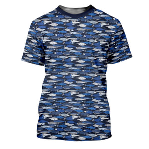 Blue Fish Pattern Performance Fishing Shirts, Fishing Shirt For Women, SPF Long Sleeve Shirts Womens