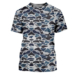 Blue Camo Performance Fishing Shirts, SPF Shirt For Men, Hooded Fishing Shirt, Fishing Shirts For Men