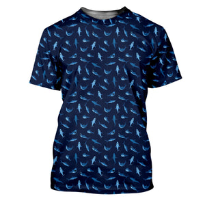 Shark Pattern Performance Fishing Shirts, SPF Shirt For Men, Hooded Fishing Shirt, Fishing Shirts For Men