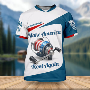 Make America Reel Again Patriotic Fishing Shirt, Performance Fishing Shirts, Fishing Shirts For Men