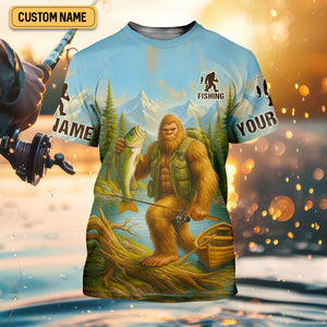 Finding Peace And A Good Catch In The Wilderness Bigfoot Fishing UPF Shirts, Funny Women Fishing Shirt