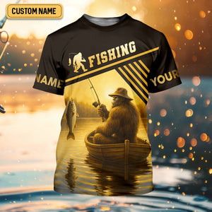 Proof Bigfoot Prefers Sunset Fishing Trips Fishing UPF Shirts, Funny Fishing Shirt, Fishing Shirts For Men