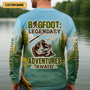 Bigfoot Legendary Adventures Await Bass Fishing Shirt, Funny Fishing Shirt, Presents For Fishermen