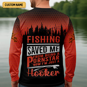 Fishing Saved Me From Being A Pornstar Red Fishing Shirt, Funny Fishing Shirt, SPF Shirt For Men, Gift For Fisherman