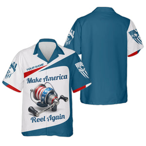 Make America Reel Again Patriotic Fishing Shirt, Performance Fishing Shirts, Fishing Shirts For Men