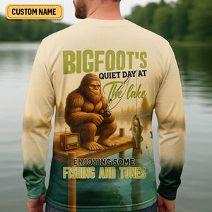 Bigfoot's Quiet Day At The Lake Fishing UPF Shirts, Funny Fishing Shirt, Presents For Fishermen