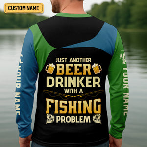 Bassquatch Just Another Beer Drinker With A Fishing Problem Funny Fishing UPF Shirts, Gift For Fisherman