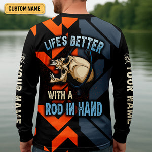 Life's Better With A Rod In Hand SPF Shirts, Marlin Fishing Shirts For Men, Funny Fisherman Gift