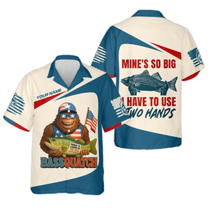 Bassquatch Mine's So Big I Have To Use Two Hands Patriotic Fishing Shirt, Funny Fishing Shirt