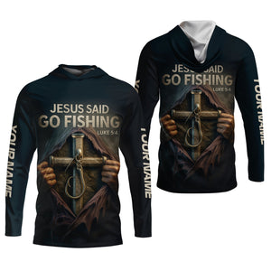 Jesus Said Go Fishing SPF Long Sleeve Shirts, Jesus Fishing Shirt, Fishing Shirts For Men, Fisherman Gift