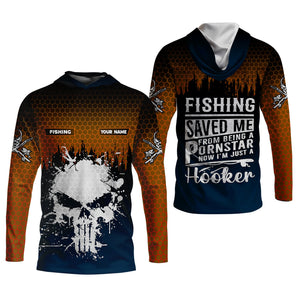 Fishing Saved Me From Being A Pornstar Hexagon Pattern SPF Shirt, Funny Fishing Shirt, Female Fishing Shirts