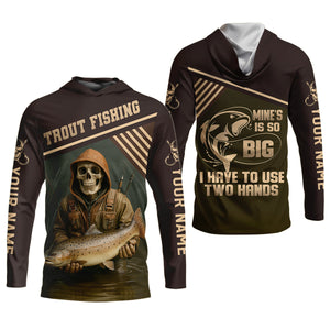 Mine's So Big I Have To Use Two Hands SPF Shirts, Trout Fishing Shirts, Fishing Shirts For Men, Funny Fisherman Gift