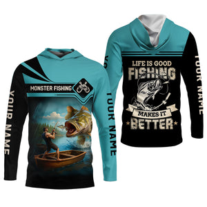 Monster Fishing Shirt, Life Is Good Fishing Makes It Better Women SPF Shirt, Women Fishing Shirt, Funny Fishing Shirt