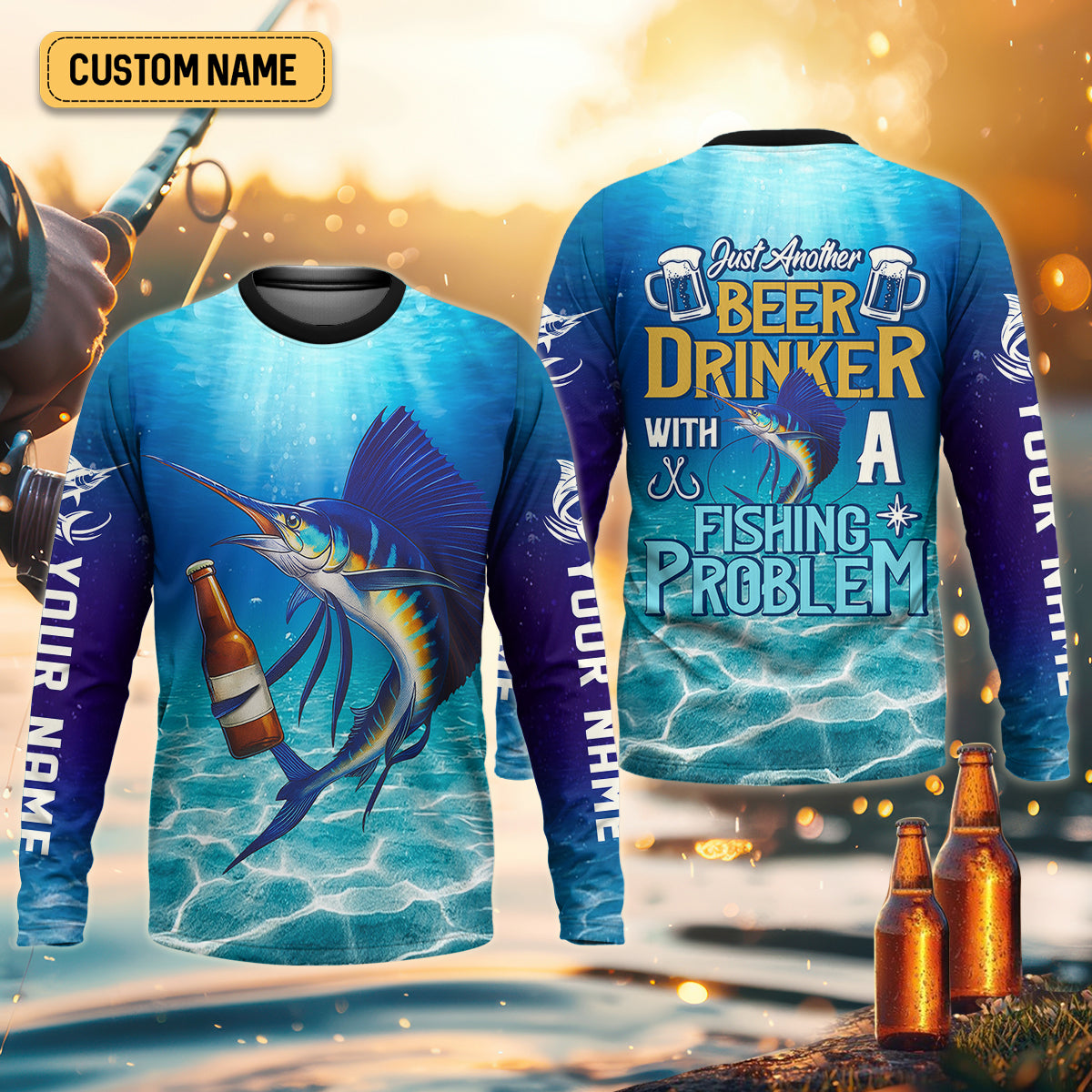 Just Another Beer Drinker With A Fishing Problem Marlin Fishing Shirt, Funny Fishing Shirt, Men's Fishing Shirt