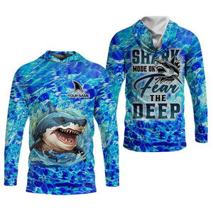 Shark Fishing UPF Shirts, Shark Mode On Fear The Deep, Women Fishing Shirt, SPF Long Sleeve Shirts Womens